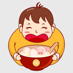 小孩开心捧大碗吃美食