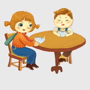 孩子桌边玩耍互动场景