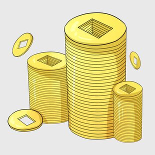 堆叠的金色古钱币