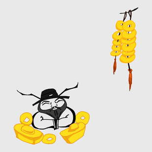 财神与金元宝喜庆插画