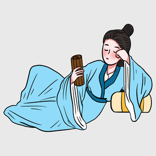 古代女子侧卧读书图
