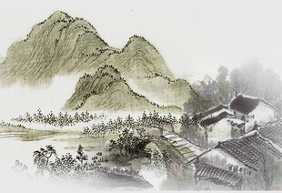 水墨山水乡村景致图