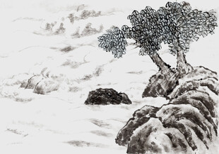 水墨山水孤树图