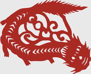 传统红色剪纸龙图案