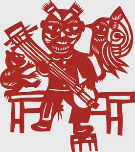传统剪纸 持械人物与动物