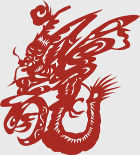 传统红色剪纸龙图案