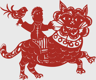 虎年剪纸 虎娃骑虎迎祥