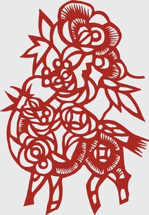剪纸艺术 羊与花卉图案