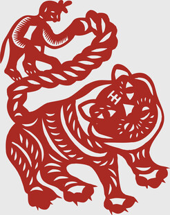 虎猴剪纸艺术图案