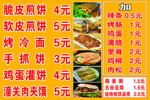 小吃摊价目表展示