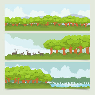 森林河流动物风景插画