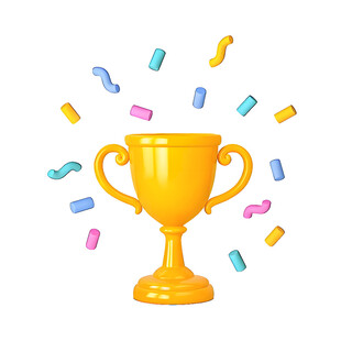 金色奖杯与缤纷彩屑