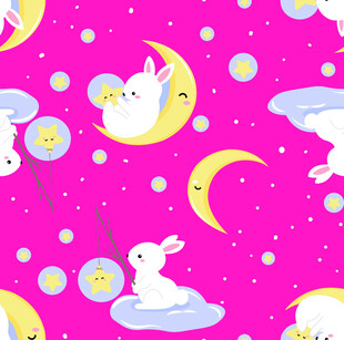 梦幻粉色小兔月亮图案