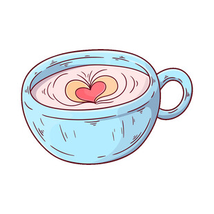 爱心拉花咖啡杯插画