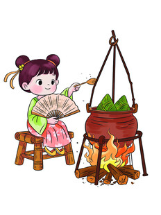 女孩围炉烹饪欢乐场景