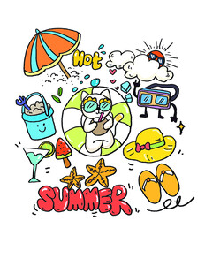 夏日海滩元素插画