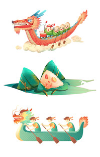 手绘端午龙舟插画作品
