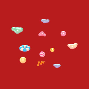 红色背景多彩卡通小物件