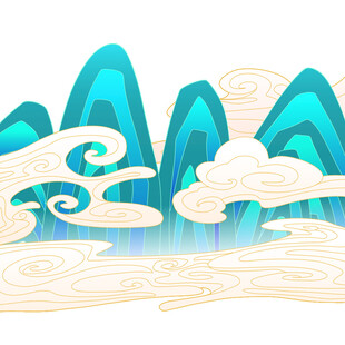 国风山水云纹插画