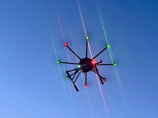 空中飞行的多彩无人机