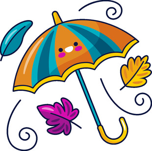 彩色雨伞与飘落的秋叶
