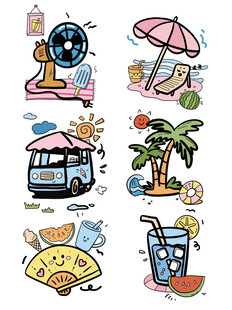 夏日度假元素插画