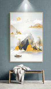 金箔山水几何抽象玄关画