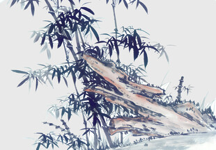 水墨翠竹山石图