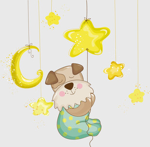 小狗睡梦中的梦幻星空