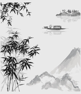 水墨竹韵山水景