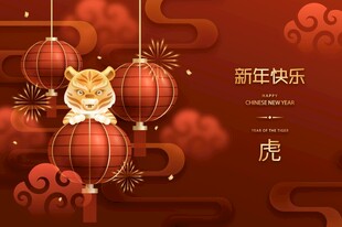 虎年新春灯笼喜庆画面