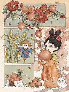 古风女孩与丰收景象