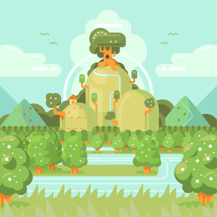 童话风田园景观插画