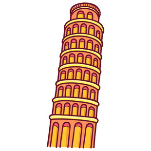 手绘比萨斜塔插画