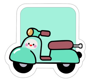 可爱绿色卡通小摩托贴纸