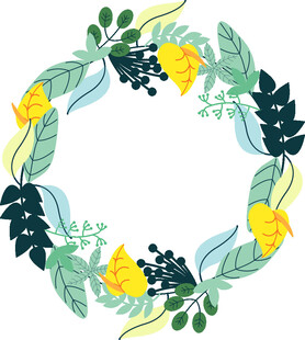 手绘黄绿花卉绿叶花环