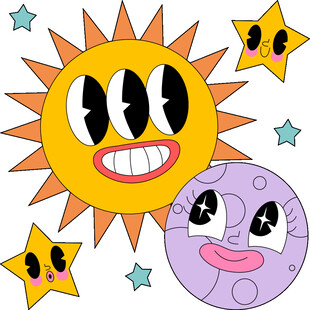 可爱太阳与月亮卡通形象