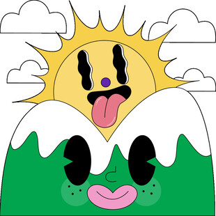可爱太阳与草地卡通形象