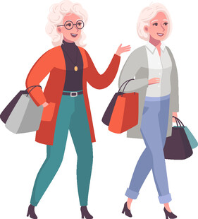 时尚老年女性购物归来