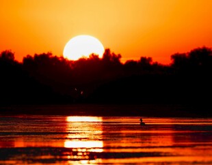 夕阳下的水面与剪影