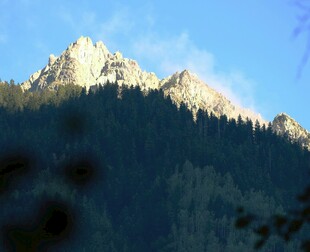 巍峨山峦与茂密森林景观