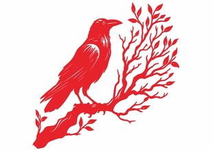 枝头红鸟剪纸艺术图