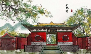 中式古典红墙庙宇景观