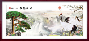 中式山水仙鹤意境插画