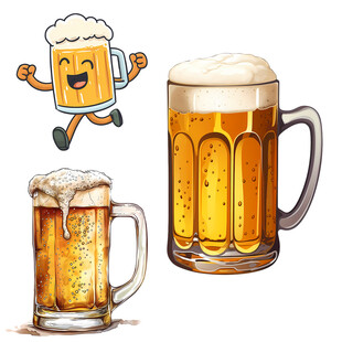 欢乐啤酒杯插画