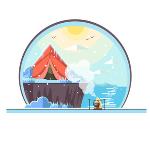 悬崖边的露营风景