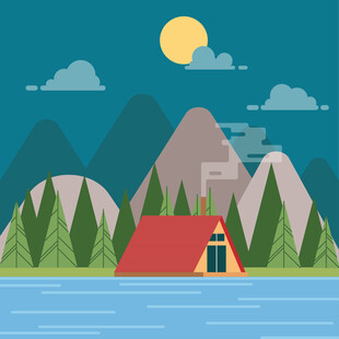 湖畔小屋的静谧月夜