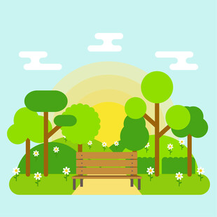 公园长椅旁的绿意美景