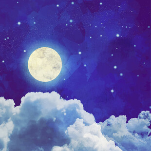 月夜星空下的梦幻云朵