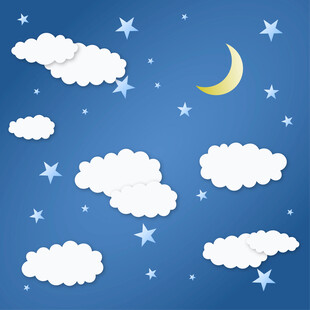 夜空下的云朵与星月